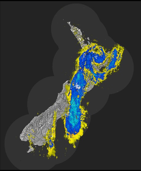 Image: Radar image of Cyclone Vaianu making landfall over New Zealand's North Island. Source: MetService