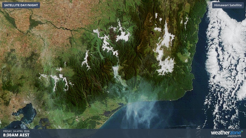 Image: Fog in the valleys of NE Vic and SE NSW on Friday, April 24, 2026. Source: Weatherzone