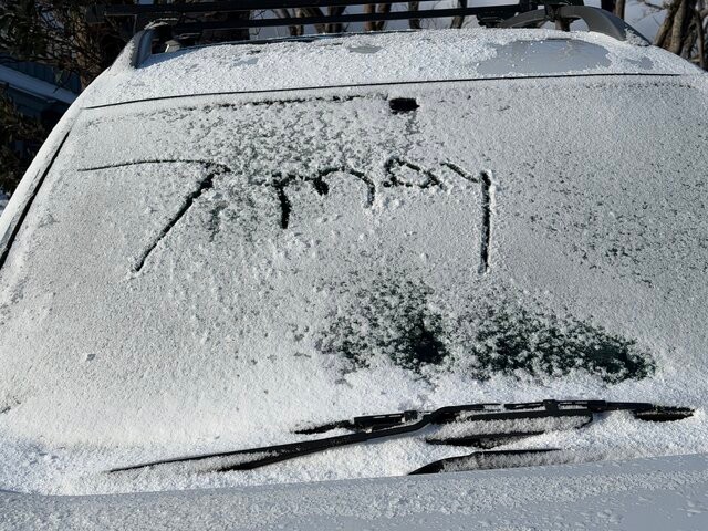 Image: Snow on a car near Perisher, NSW, on May 7, 2026. Source: Steve Smith