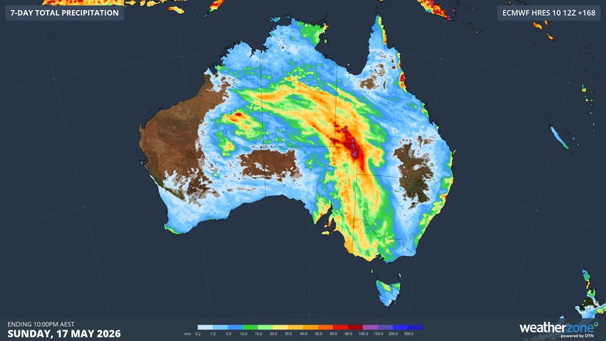 Image: Forecast accumulated rain this week. Source: Weatherzone.