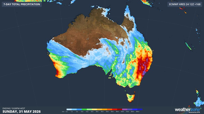 Image: Forecast accumulated rain over Australia this week. Source: Weatherzone.