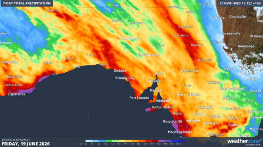 Image: Raining in SA and more on the way. Source: Weatherzone