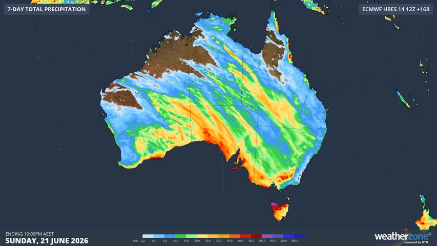Image: Forecast rain over Australia this week. Source: Weatherzone.