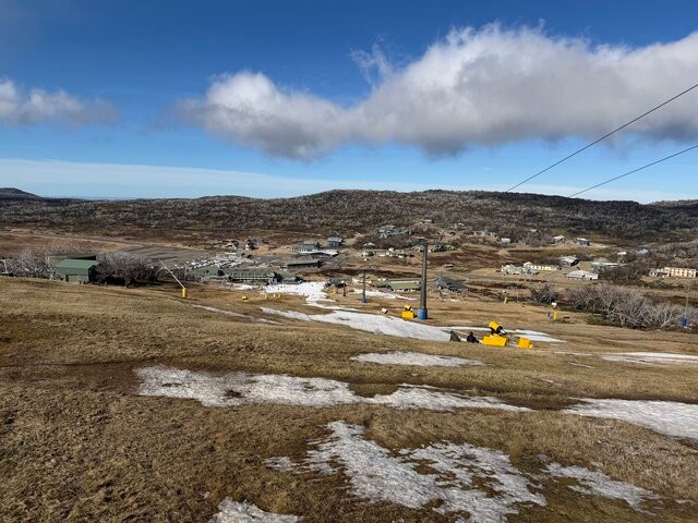 Image: Patchy remnants of early season snowmaking snow at Perisher, NSW, on June 16, 2026. Source: Steve Smith