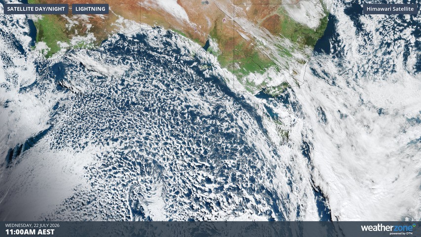 Image: Satellite image over the Great Australian Bight and parts of southern Australia at 11 am (AEST) on Wednesday, July 22, 2026. Source: Weatherzone