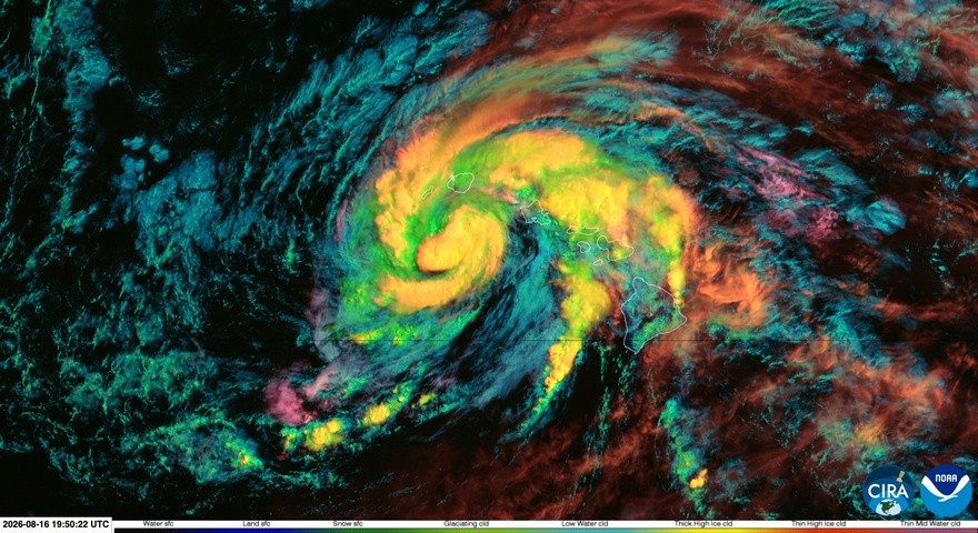 Image: Enhanced satellite image showing Lala passing near Hawaii. Source: CIRA / RAMMB.