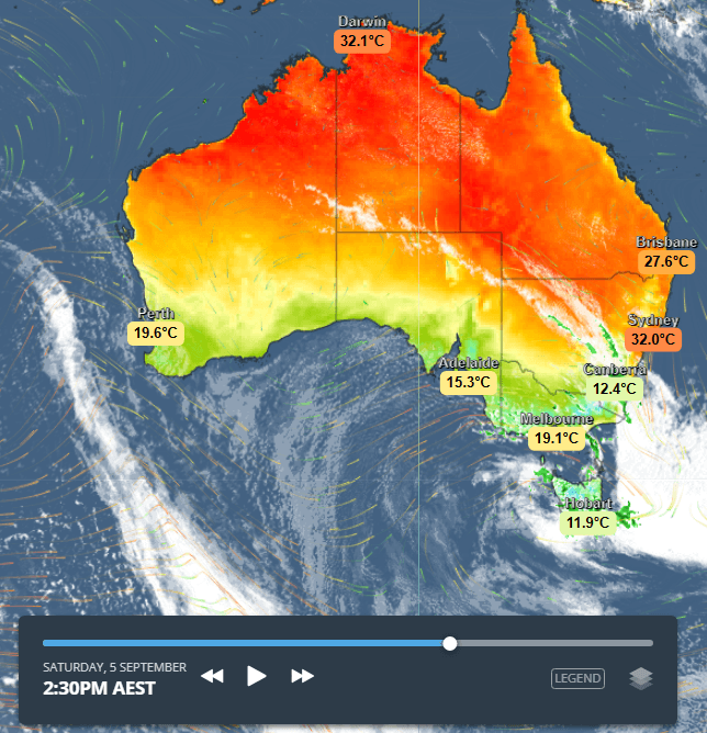 Image: Record early-season heat in Sydney giving way to cooler change. Source: Weatherzone