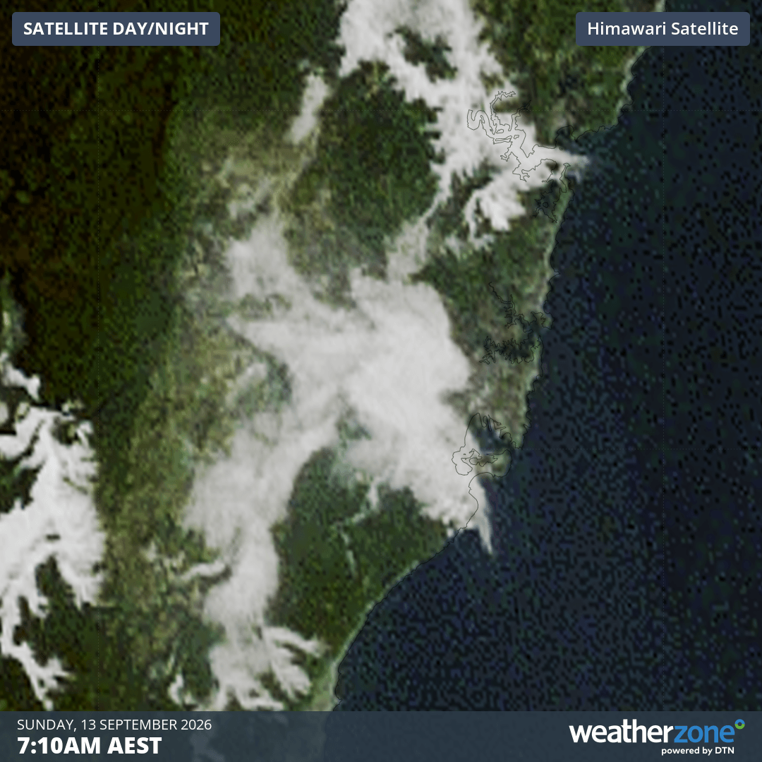 Image: Satellite image of fog over the Sydney area on Sunday morning. Source: Weatherzone