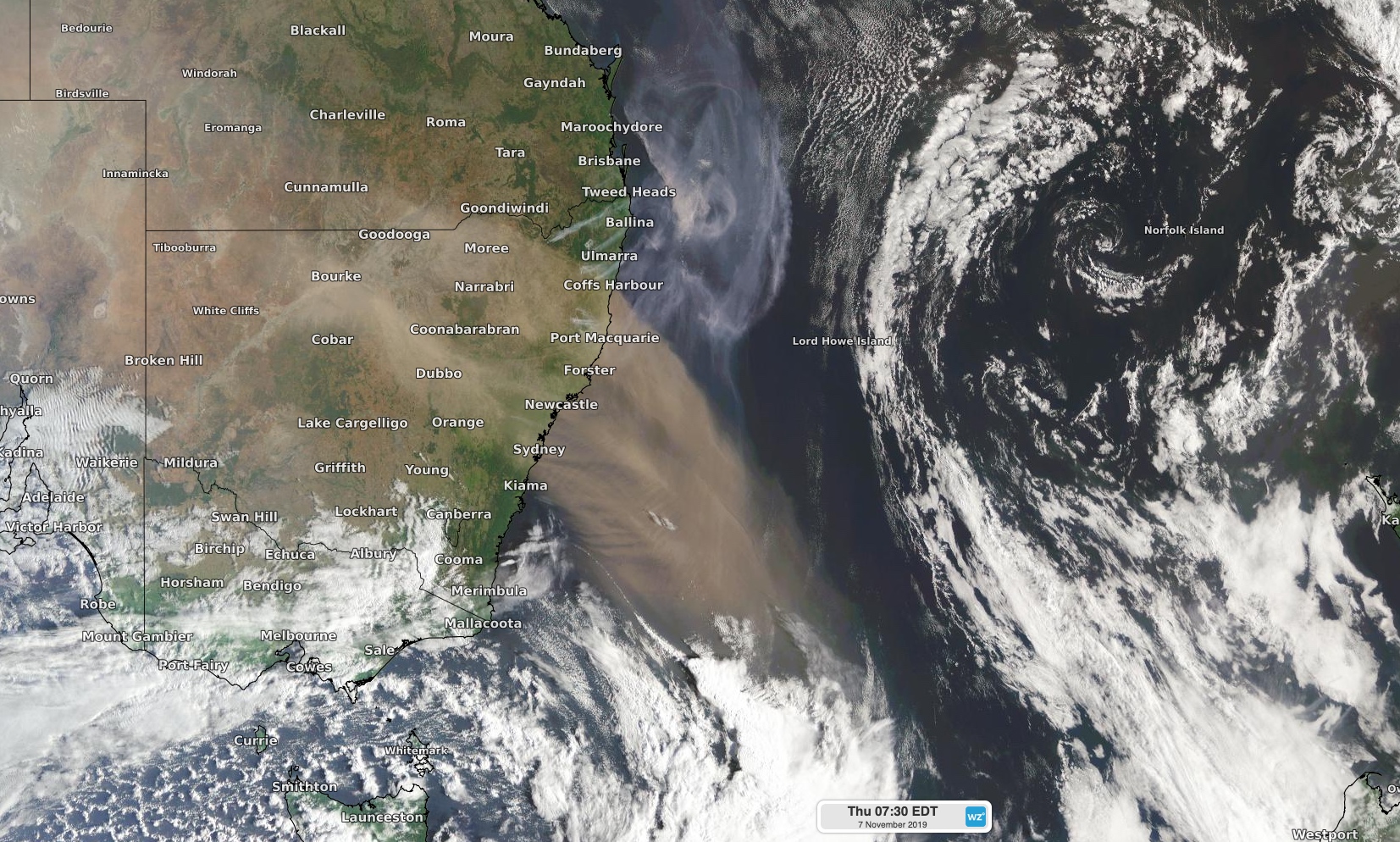 Satellite images show dust and smoke across NSW