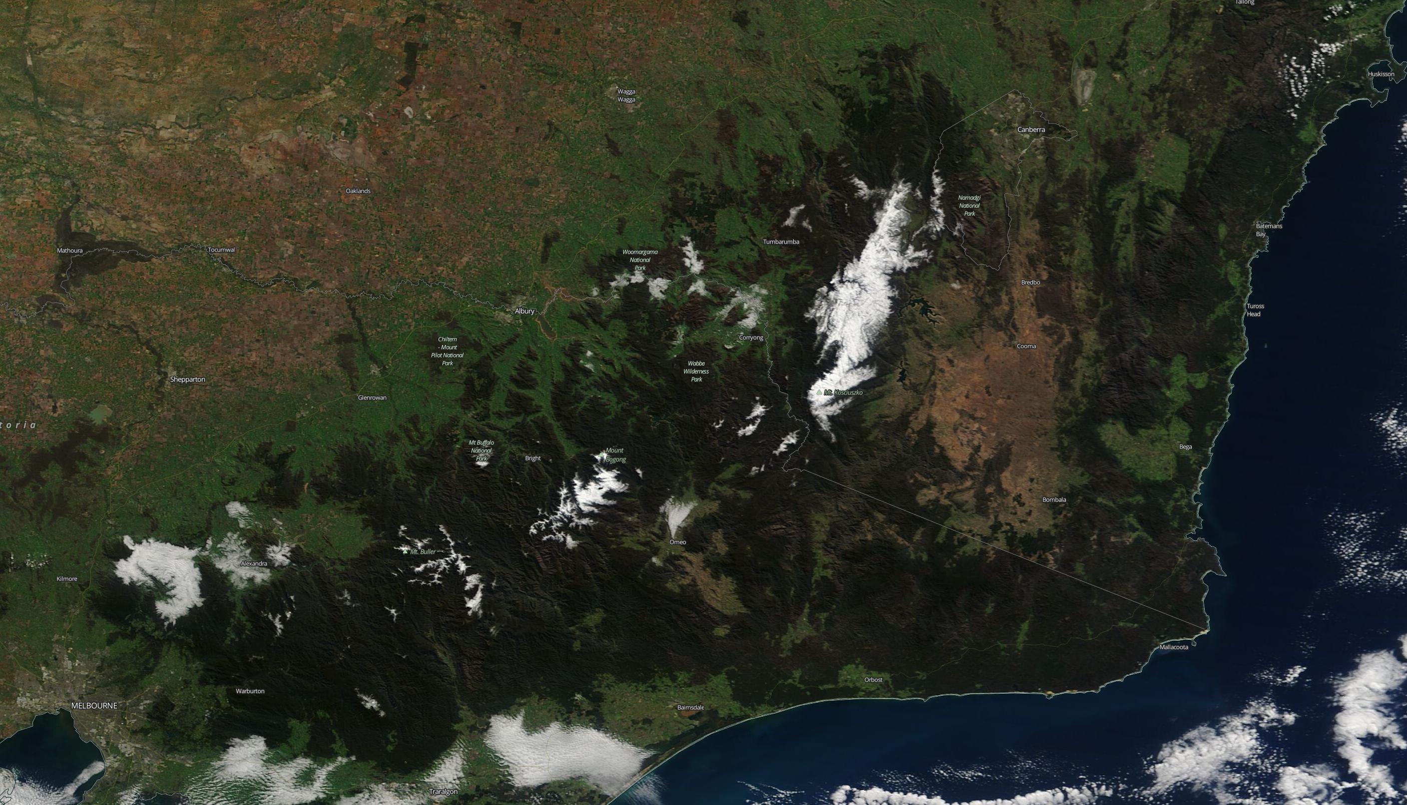 Australia's early-season snow seen from space