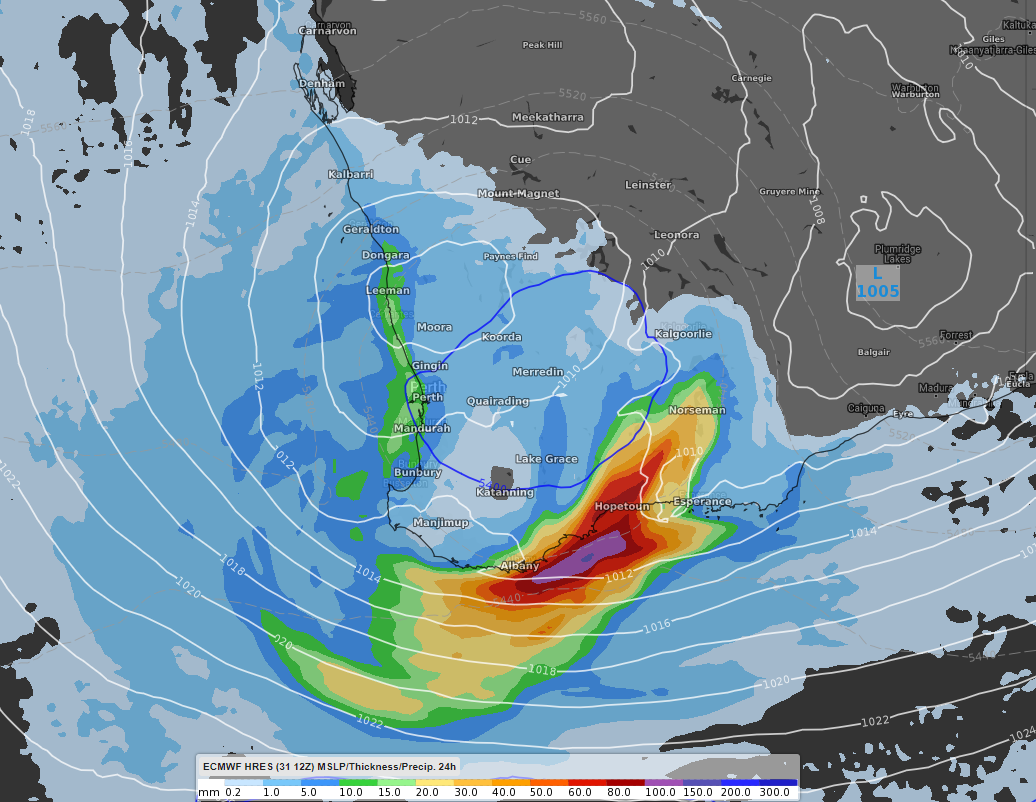 Wind, rain, thunderstorms and low temperatures for southwest WA