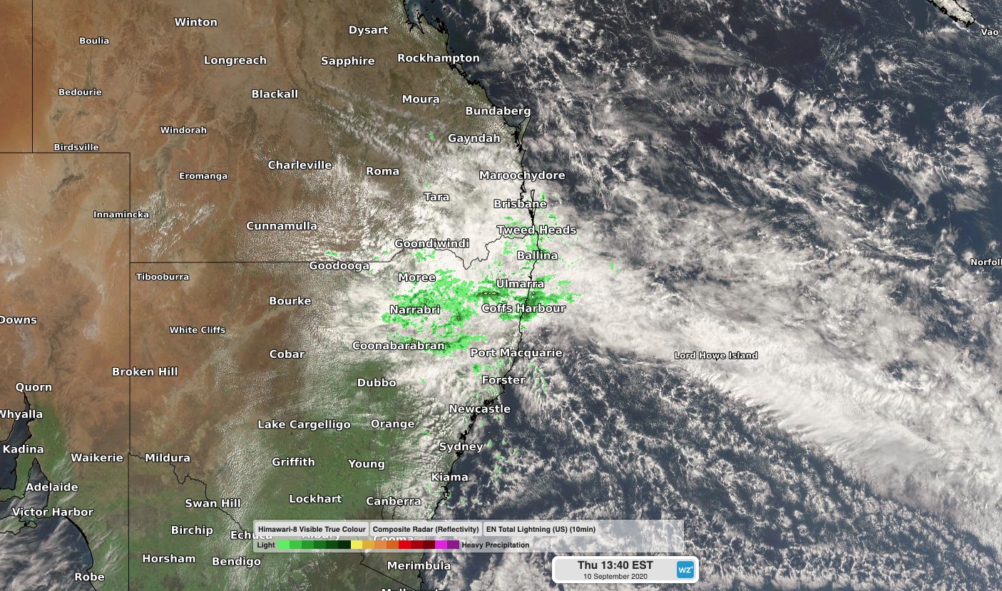 Rain spreading from NSW into Queensland