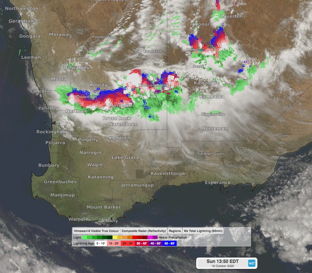 A trough and low bringing heat and storms to parts of southwestern WA