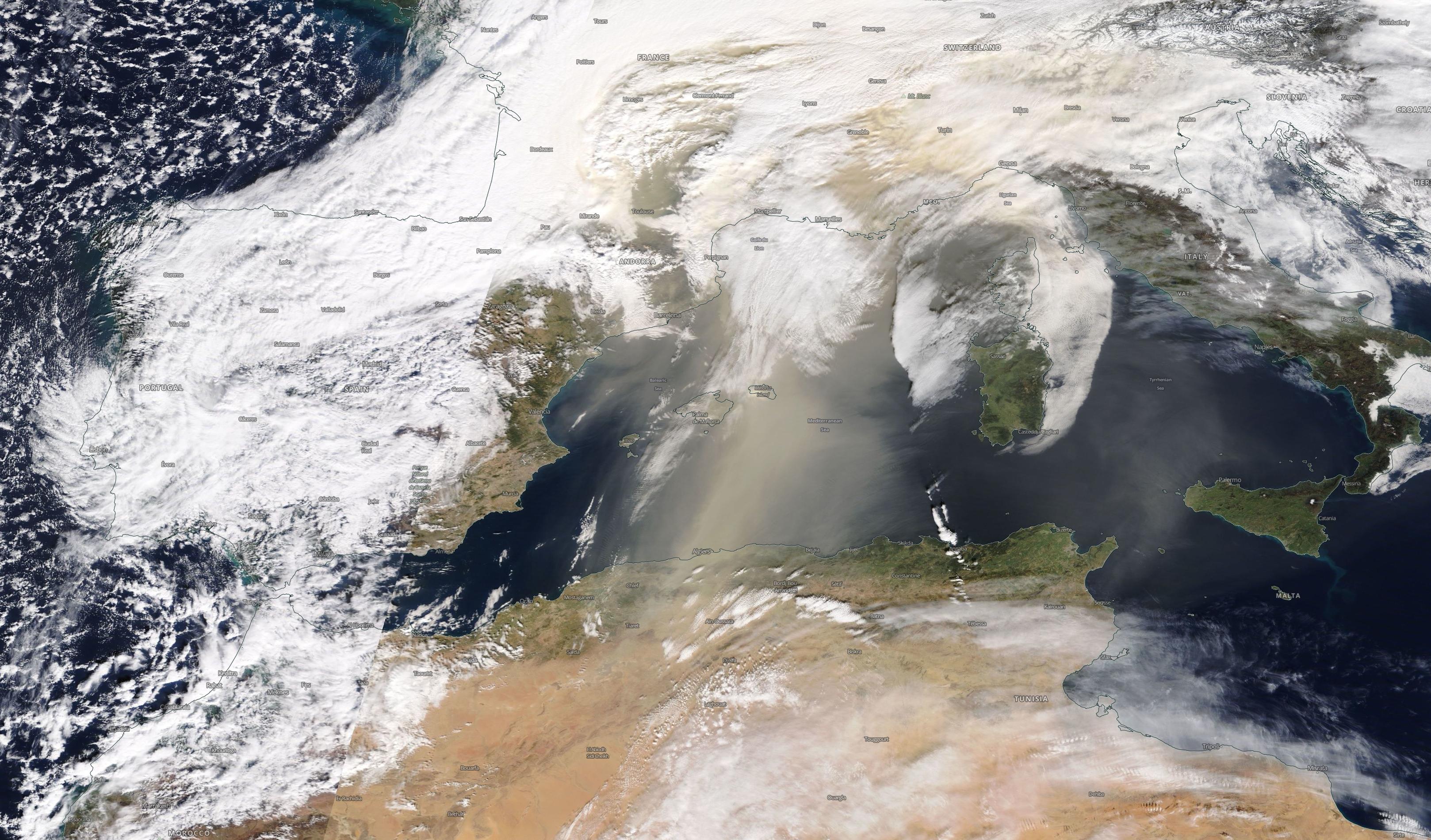 Sahara dust turns European snow brown