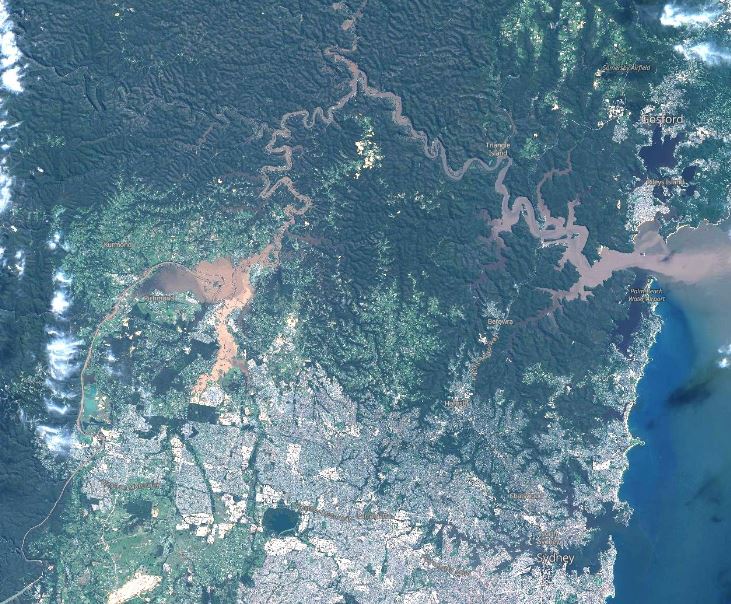 Incredible satellite imagery shows NSW floodwaters from space
