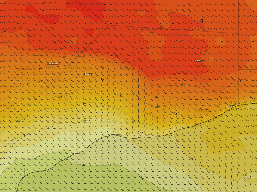 Heat shifting back and forth for southern Western Australia 