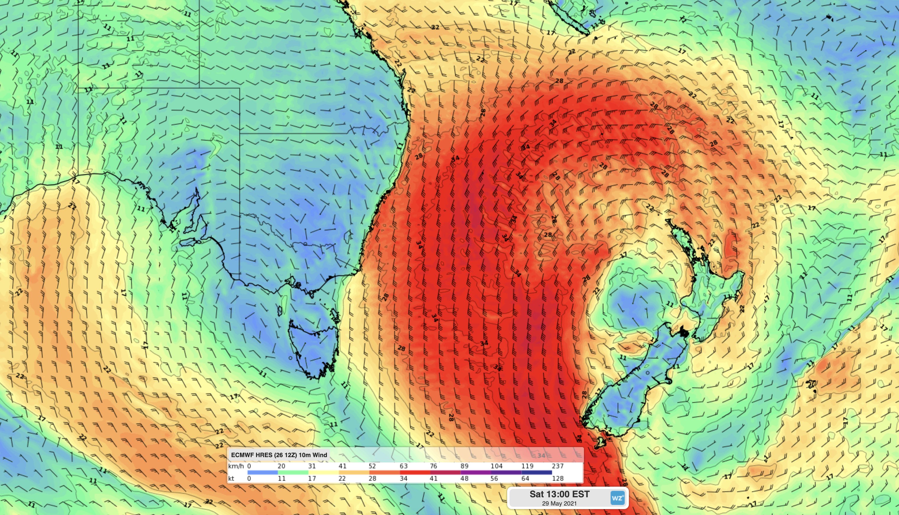 You wouldn't want to be sailing across the Tasman Sea this weekend