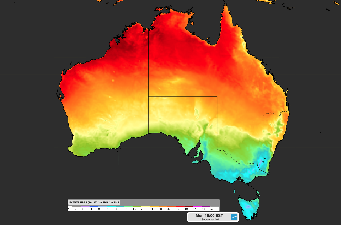 Massive temperature contrast between bitterly cold Melbourne and summery Sydney