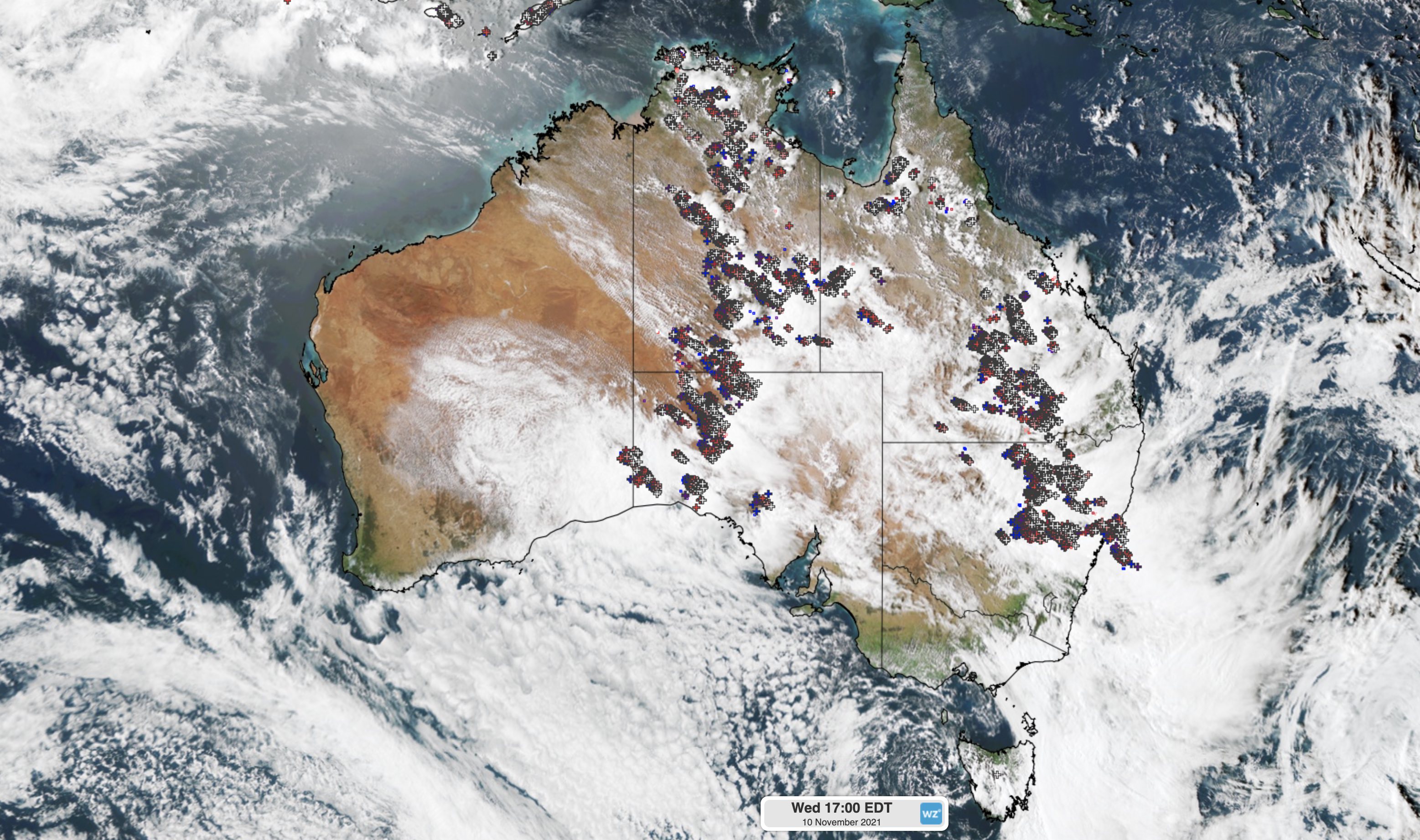 Prolific lightning erupts over Australia