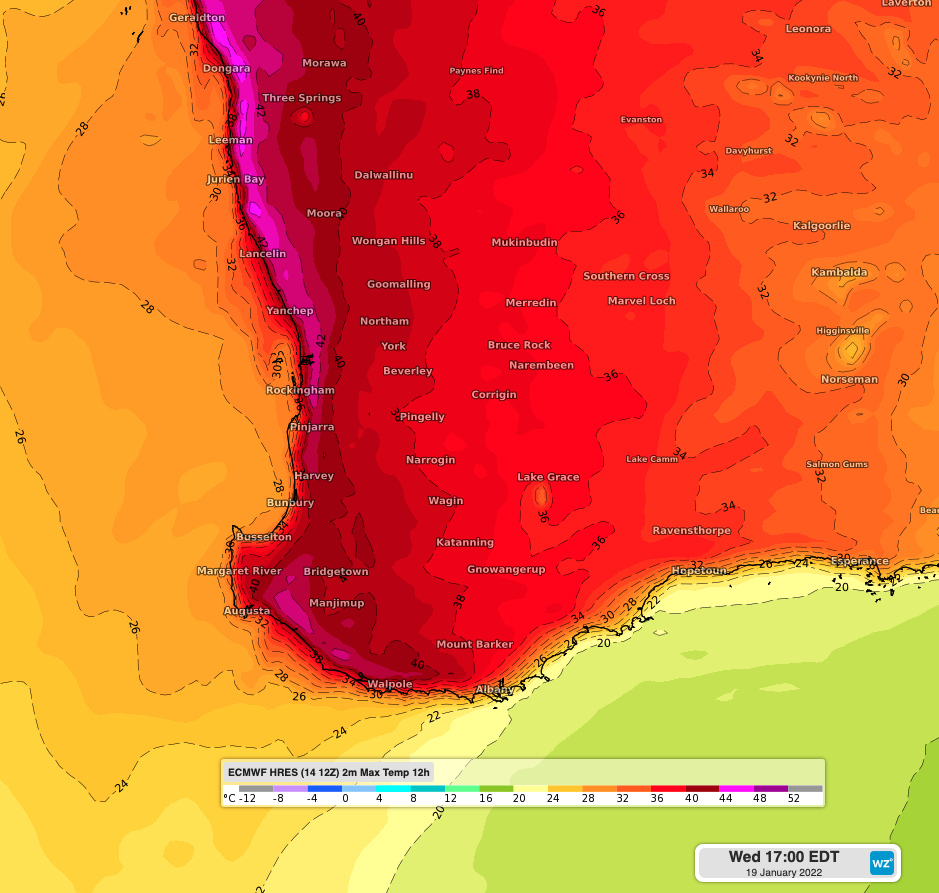 Developing heatwave over WA's west coast 