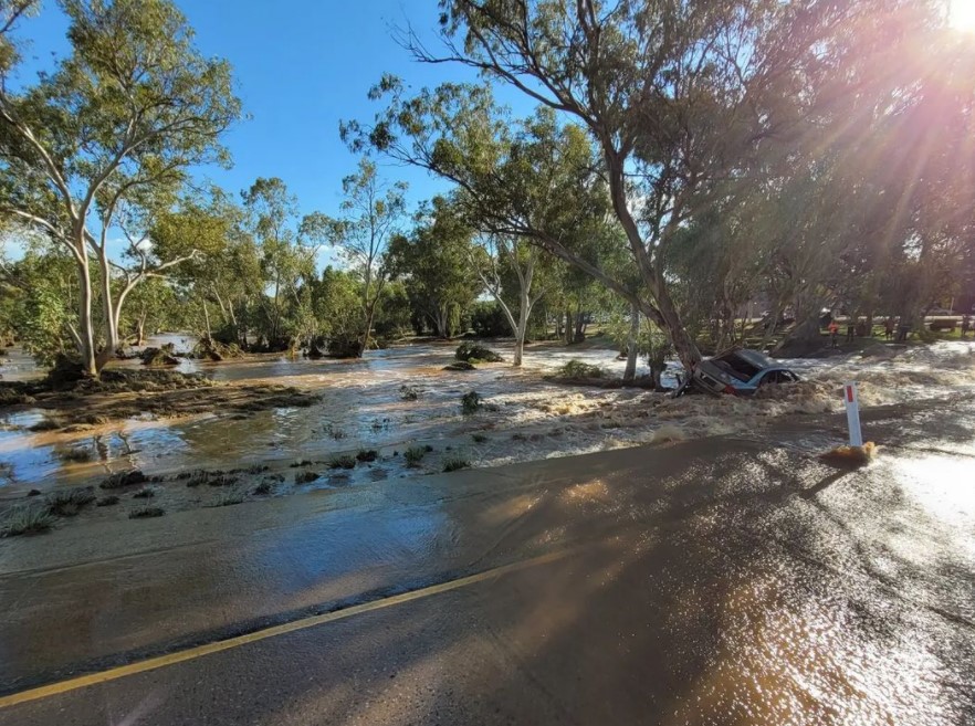 Todd River rages through Alice Springs for second time in three months