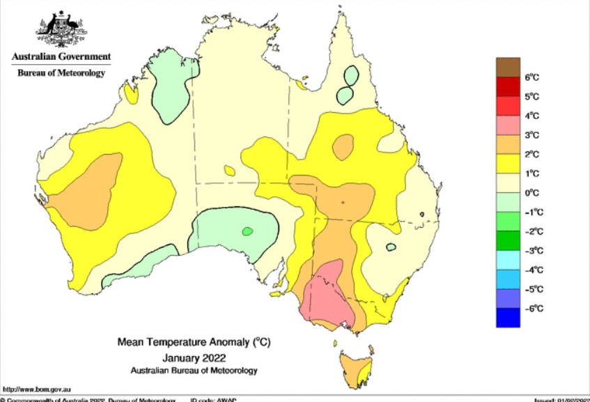 Australia more than a degree above average in January