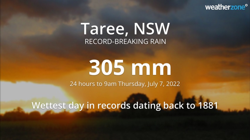 Taree's wettest day on record with 305 mm