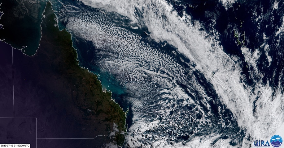 Satellites capture cloud streets near Queensland