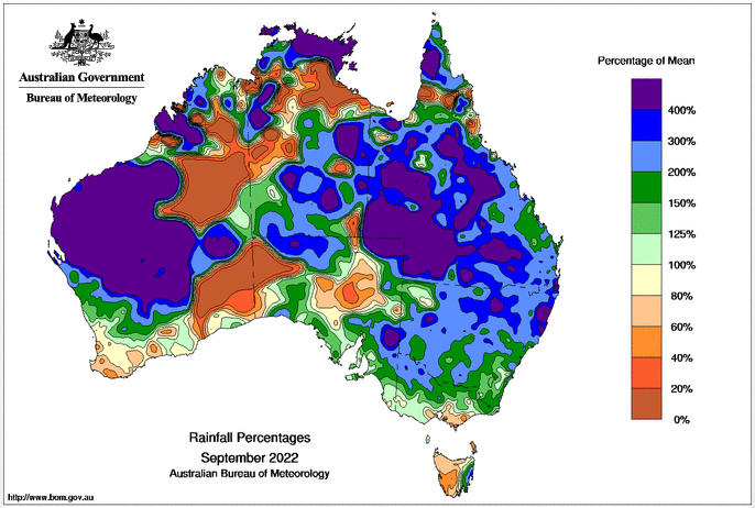 Wet and cool across most of Australia in September 