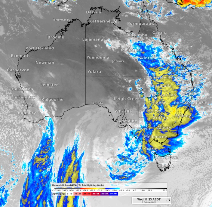 Vast rain system from Bass Strait to Gulf of Carpentaria
