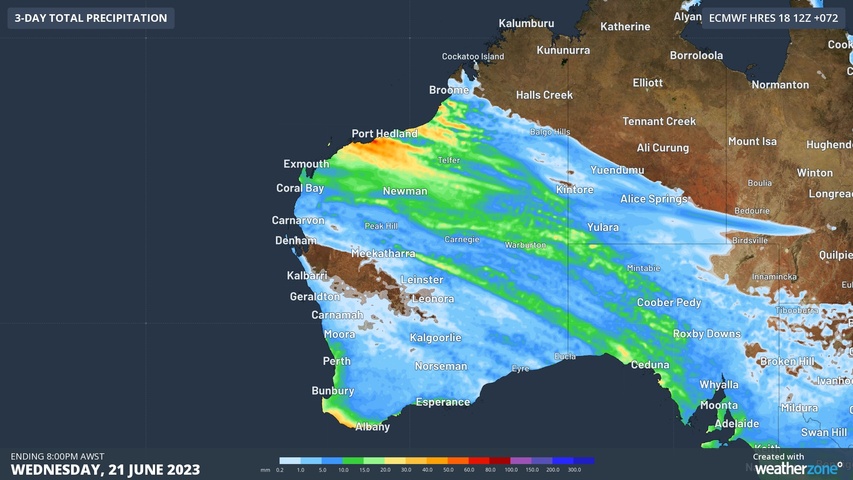 Wet weather spreading over WA