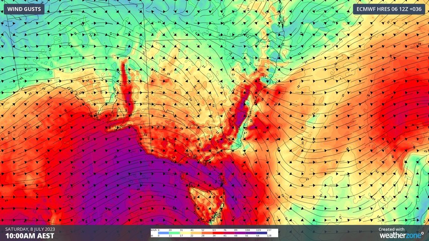 Damaging winds in southern Australia