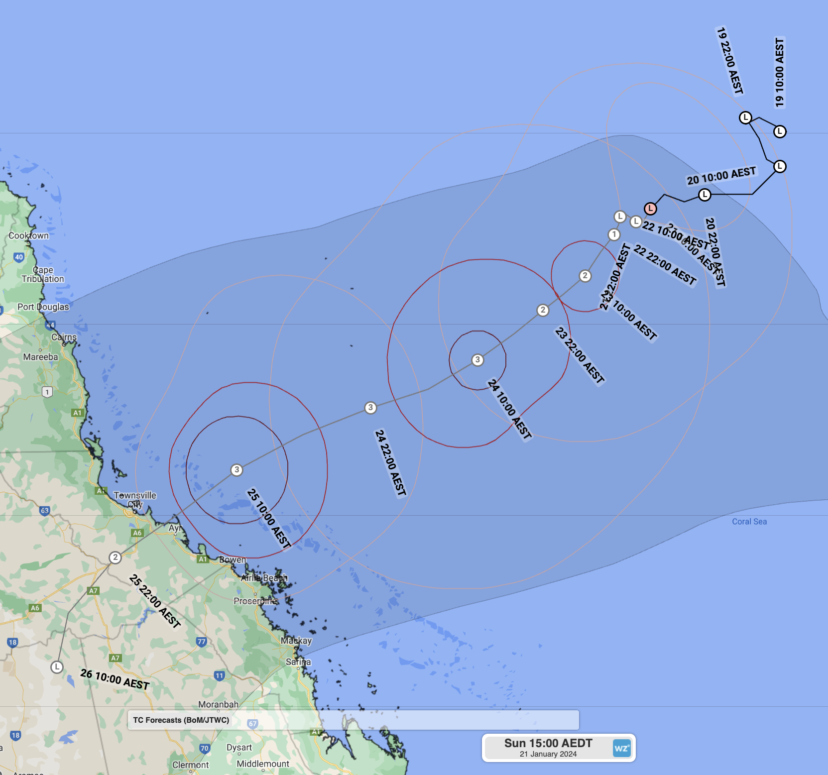 Tropical Cyclone Kirrily headed for Qld