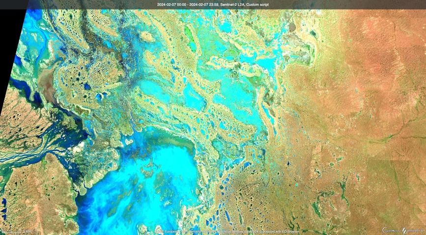 Flooding in outback Qld, NSW seen from space