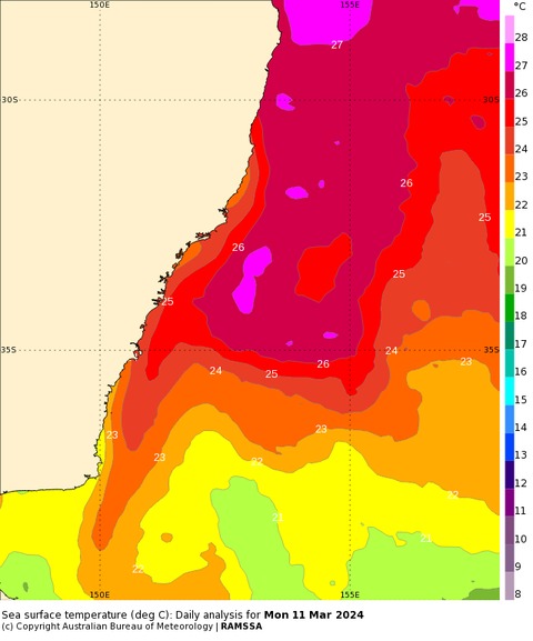 Water near Sydney warm enough to support a tropical cyclone