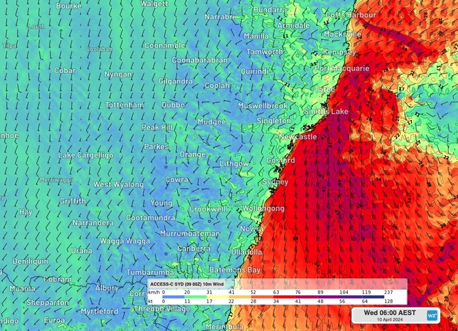 Storms, damaging wind and large surf battering NSW