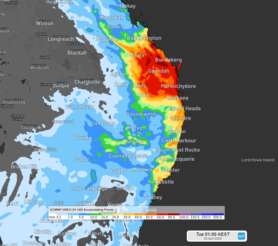 A very wet weekend for southeast Qld, northeast NSW 