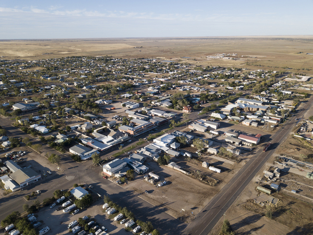 Image: Winton, Qld, as viewed from the air in much drier times. Source: iStock/JohnCarnemolla