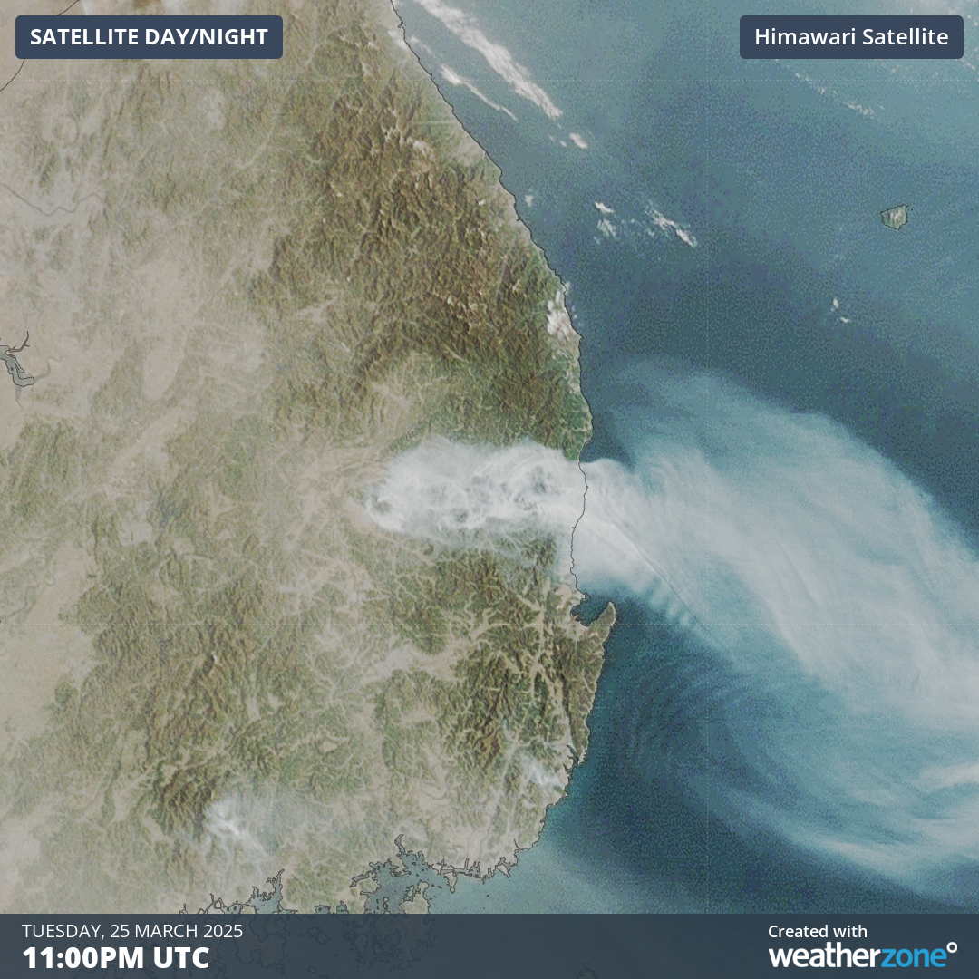 Image: Satellite image over southeast South Korea on the morning of Wednesday, March 26.. Source: Weatherzone