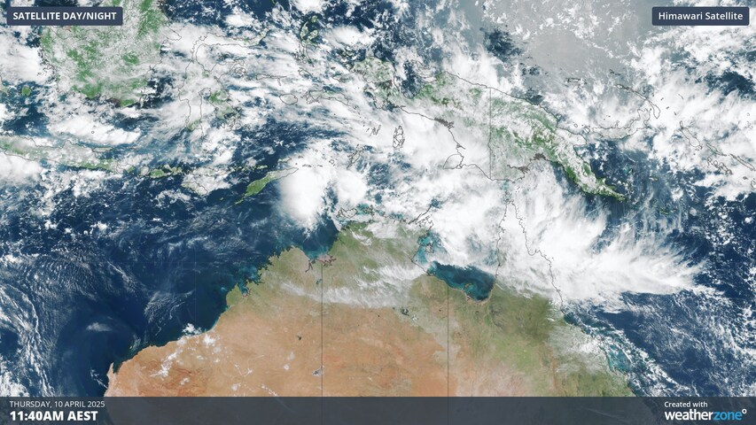 Image: Visible satellite image showing cloud building near northern Australia on Thursday, April 10. Source: Weatherzone.