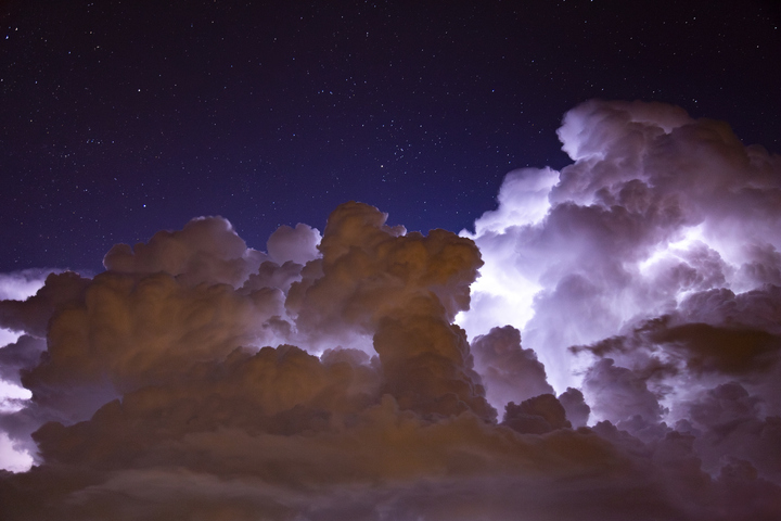 Image: Abundant sheet lightning high in the clouds over coastal NSW seemed to light up the sky for seconds at a time. Source: iStock/FGM