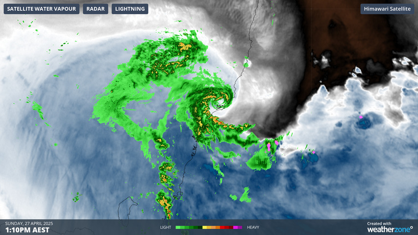 Image: The system briefly formed an eye resembling the eye of a tropical cyclone early on Sunday afternoon. Source: Weatherzone
