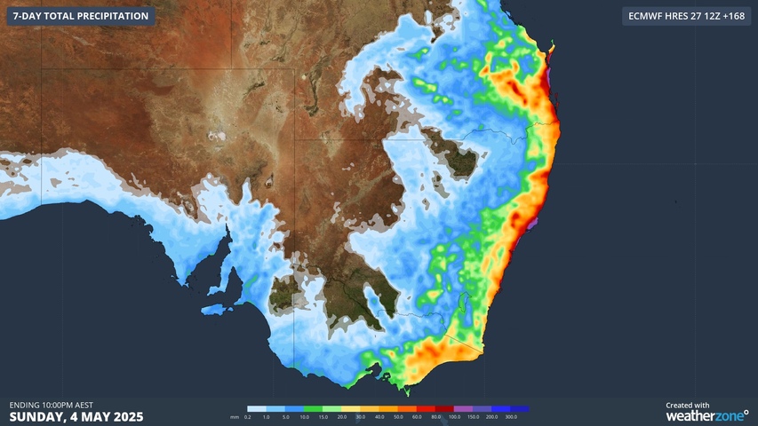 Image: Forecast accumulated rain this week.. Source: Weatherzone.