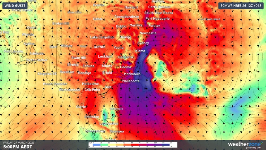Severe weather lashing southeastern Australia as Tasman Sea low intensifies
